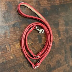 Coach Red Leather Dog Leash with Silver Accents